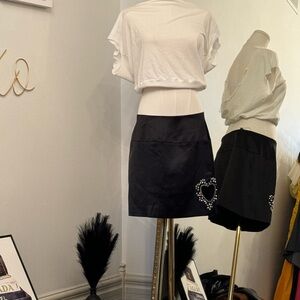 For Love And Lemons Black Skirt with Heart Details